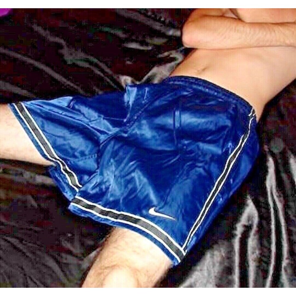 Nike 90s Super Rare Vintage America Soccer Shorts Navy Blue Satin Silky Large